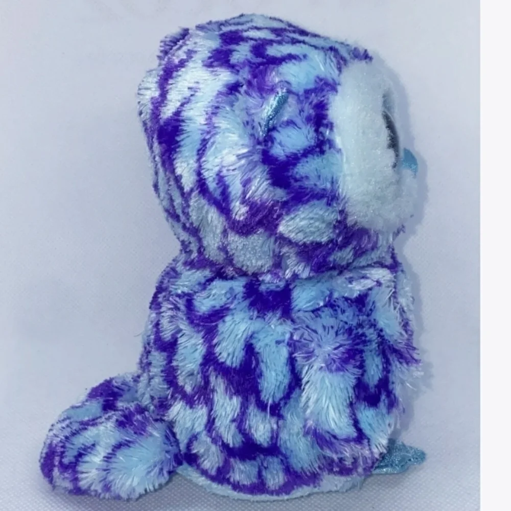 TY Beanie Boo Oscar Owl Purple Blue Plush Sparkle Eye Stuffed Animal Cute Bird